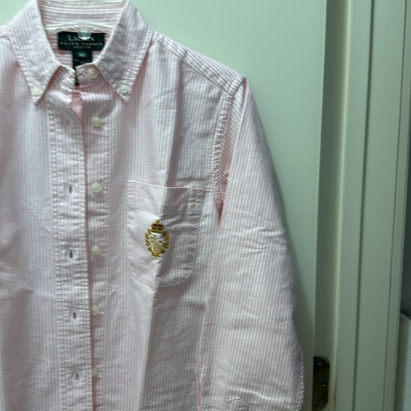 Lauren Ralph Lauren pink & white striped classic button down broadcloth shirt - Picture 3 of 6